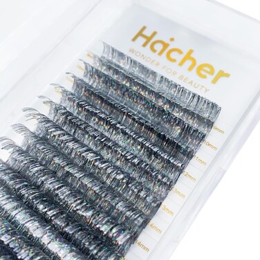 Colored Lash Extensions CC Curl 9-18mm Mixed Lash Trays, Holographic Lash Tinsel for Eyelash Extension (Silver, Volume)