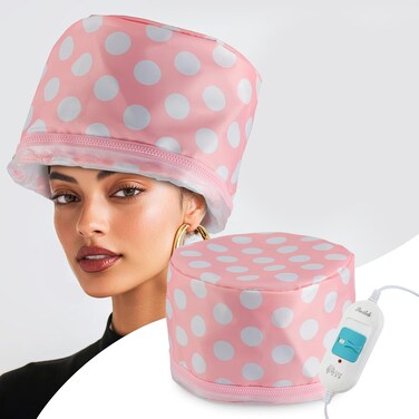 Electric Hair Steamer Cap, Hair Care Hat Heating Cap with 2 Mode Temperature Control, Removable &amp; Washable for Hair Spa Home Thermal - Pink &amp; White
