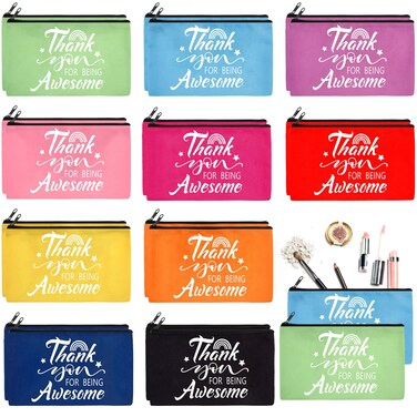 Reginary 20 Pieces Inspiring Cosmetic Bag for Women, Motivation Makeup Bags with Zipper Toiletry Bag Pouch Travel Gifts, 7 x 4.3 Inches (Mixed Color, Thank You Awesome)