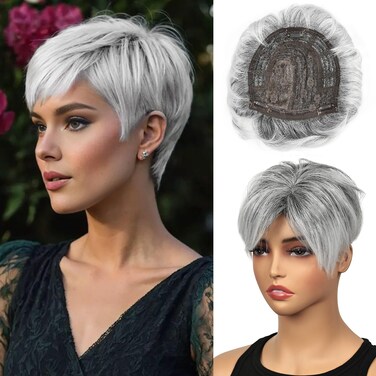 PHOCAS Hair Toppers for Women Short Hair Grey Toppers Pixie Cut Natural Hair Piece for Women Daily Use