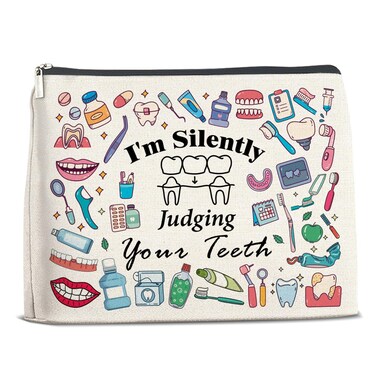 Dentist Gift Makeup Bag Dental Hygienist Gift for Dental Assistant Gift Cosmetic Bag I'm Silently Judging Your Teeth Zipper Makeup Pouch