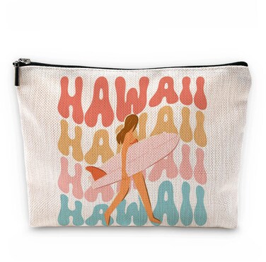Retro Groovy Hawaii Aloha Surf Girl Makeup Bag,Summer Beach Life Surfing Girl Cosmetic Pouch,Gifts for Beach Lovers Surf Enthusiasts Surfers Women Girls