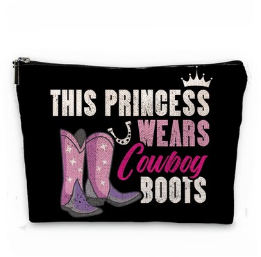 Sufamb This Princess Wears Cowboy Boots Makeup Bag,Retro Western Cowgirl Boots Cosmetic Pouch,Christmas Birthday Gifts for Teen Girls Best Friends,Cowgirl Gifts for Girls