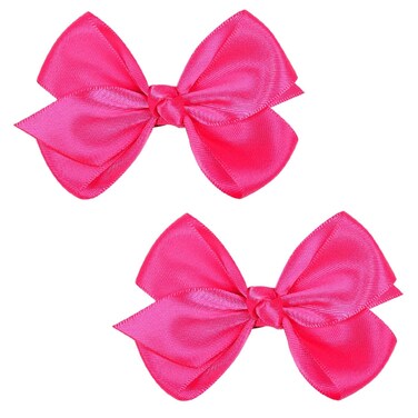 Set of 2 Delicate 3-Inch Satin Bow Hair Clips for Little Girls - Elegant Hot Pink Hue