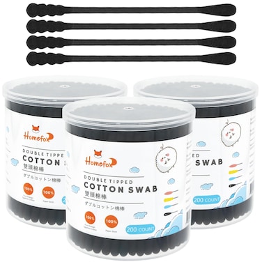 Black Cotton Swabs Spiral - 600 Count Organic Cotton Buds Double Side Tightly Wrapped Charcoal Cotton Tips Paper Stick Soft Gentle Lint-Free Cruelty-Free Goth Bathroom, Round &amp; Spiral (Black)