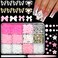 BELICEY 1000PCS Flowers Nail Charms 3D Alloy Butterfly Bow Charms for Nails Pink&amp;White Star Heart Moon Pearls Beads Cute Nail Jewels for Nail Art DIY Crafts with Picker Pencil and Tweezer