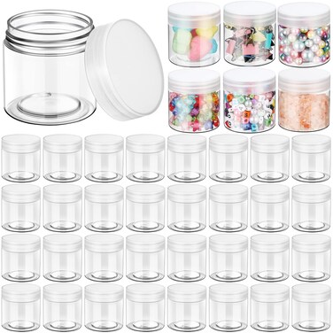 eBoot 150 Piece 2 Oz Plastic Container Jars with Lids Round Clear Cosmetic Empty Clear Plastic Jars for Lotion, Cream, Makeup, Eye Shadow, Rhinestone, Samples, Pot, Travel Storage(2 Oz)