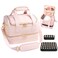 Nail Polish Organizer Bag Holds 50 Bottles (15ml/0.5fl.oz)&amp; Nail Lamp, Soft Velvet Nail Kit Storage Carrying Case with Shoulder Strap, Double Layer Nail Supplies Organizer Handbag Women (Pink)