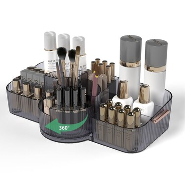 Rotating Makeup Organizer Cosmetic Display Case, Used for Vanity Makeup Brushes, Lipstick, Perfume and Various Skin Care Products - Spacious and Fashionable Storage Solution(Transparent Grey)