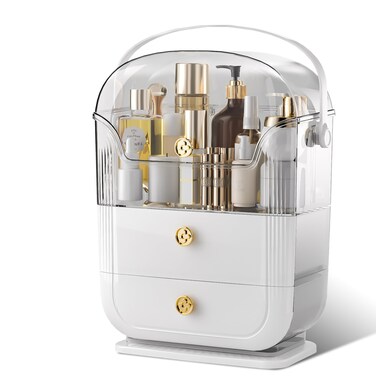 Makeup Organizer for Vanity, Skincare Organizer Makeup Storage with Lid and Drawers, Cosmetic Display Case for Vanity Organizer and Bathroom Countertop Storage, Gift for her