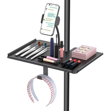 Adjustable Metal Lash Tray Holder for Lash Tech Essentials - Functional Lash Trays Organizer with Phone Holder &amp; Headband Holder Clip on Ring Light for Salon or Homes Use for an Origanized Workspace