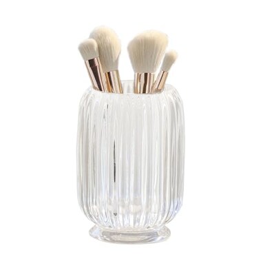 Crystal Makeup Brush holder Organizer, Vintage Make Up Brush Cup Pen Pencil Holder striped vase, Comb Brushes Pen Pencil Storage Box Container (Clear)