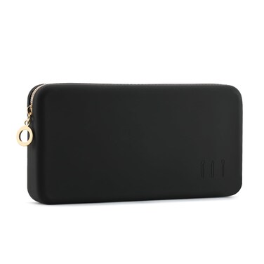 FVION Zipper Makeup Brushes Bag For Travel, Large Silicone Makeup Brush Holder, Make Up Brushes Pouch Case for Makeup Tools - Black