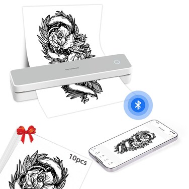 JimKing K200 Wireless Tattoo Transfer Stencil Printer, Bluetooth Thermal Tattoo Machine, Tattoo Printer Copier for Tattoo Artists &amp; Beginners, Compatible with Smartphone &amp; Pc
