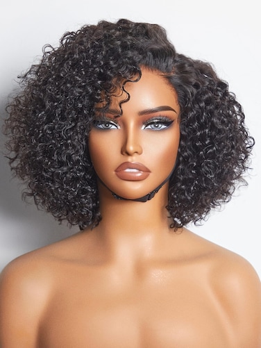 LUVME HAIR 10'' Glueless HD Curly Wig Human Hair Pre Cut Lace Wig, Real HD Lace Short Curly Bob Wigs 180 Density Human Hair Pre Plucked Bleached Knots Pre Cut