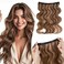 Halo Hair Extensions Wavy Curly, 100% Real Human Hair,No Tangle &amp; Smooth,Invisible Wire Extensions for Women,55g, 12 Inch,#Wavy Medium Brown Mixed Dark Blonde