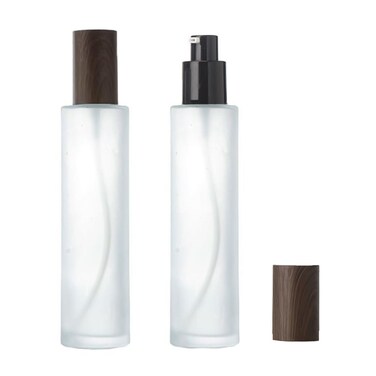 2PCS 120ml/4oz Empty Frosted Glass Lotion Pump Bottles with Wood Cap Refillable Makeup Cosmetic Container Storage Dispenser Jar for Essential Oils Lotions Cream DIY Skin Care
