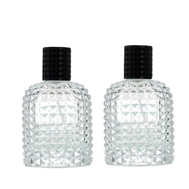 2 Pcs 100ml Glass Atomizer Perfume Spray Bottle, Clear Portable Empty Refillable Sprayer Fine Mist Sprayer Container for Essential Oil, Cosmetic (Black Cap)