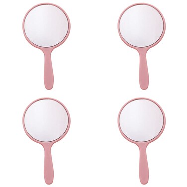 lasenersm 4 Pieces Travel Handheld Mirror Round Cosmetic Hand Mirror Travel Makeup Mirror Hand Held Mirror Plastic Cosmetic Mirror Makeup Hand Mirror with Handle, Pink