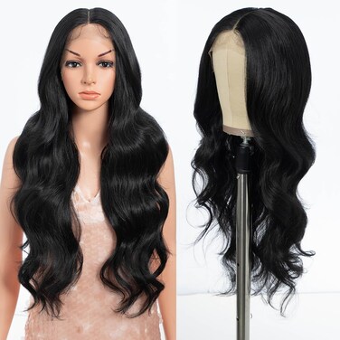 Style Icon HD Lace Front Wigs 29" Black Wavy Wig Synthetic Wigs for Women wigs Pre Plucked Wigs with Middle Part Heat-resistant Fiber(29 Inches,1B)