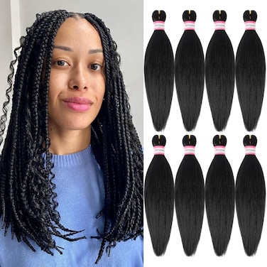 Pre Stretched Braiding Hair 8 Packs 14 Inch Professional Hair for Braiding Easy to Twist Crochet Braids Hot Water Setting Yaki Straight Synthetic Hair Extensions (#1B)
