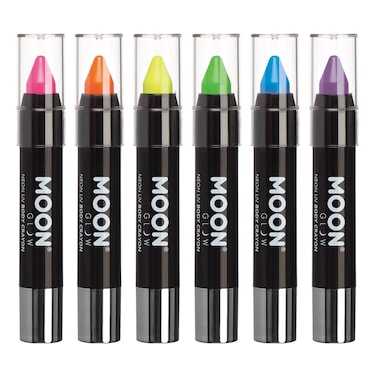 Moon Glow - Blacklight Neon Face Paint Stick / Body Crayon makeup for the Face &amp; Body - Pastel set of 6 colours - Glows brightly under blacklights