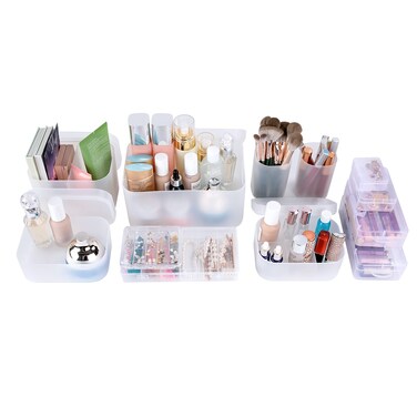OCHEAL Makeup Organizer Case,Stackable Clear Makeup Organizer Holder, Multi-size Makeup Case Vanity Storage Holder Set for Makeup, Jewelry, toiletries,Makeup Artist Must Have