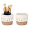 Mkono Macrame Makeup Brush Holder Organizer Comb Brushes Mini Storage Basket Set of 2 Boho Decor Baskets for Pen Pencil Box Container,Yellow and White