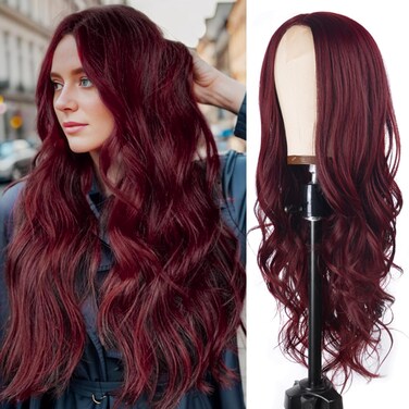 Long Red Wavy Wig Wine Red Wig for Women 26inch Burgundy Wavy Wig Natural Curly Synthetic Heat Resistant Wigs for Girls Cosplay Daily Party Use