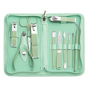 Nail Kit, Manicure Kit, Nail Care Kit For Women, Manicure Pedicure Set, Nail Clippers Toenail Clippers Kit, Professional Manicure Kit Pedicure Kit, Green Travel Case, Set of 12.