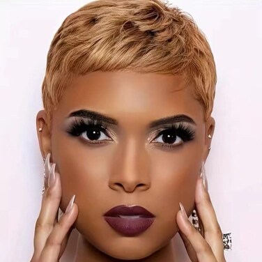 Glueless Short Pixie Cut Human Hair Wigs for Black Women Short Wigs Human Brazilian Hair Light Brown Non-Lace Wig #30 for African American Natural Look
