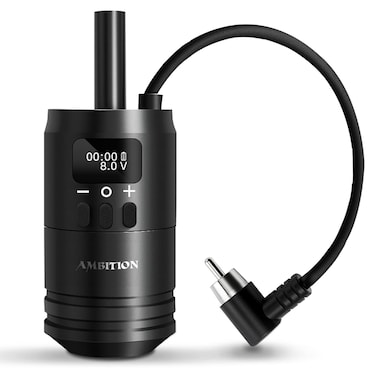 Ambition 2 in 1 Tattoo Battery Grip - Wireless Control Handle Power Supply Electric Digital Display 1600mAh Special Needle Grip RCA Interface for Rotary Tattoo Machine