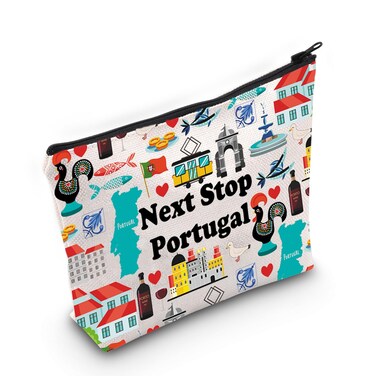JXGZSO Portugal Travel Gift Next Stop Portugal Cosmetic Zipper Bag Portugal Travel Pouch Portugal Vacation Makeup Bag