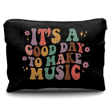 Nogrit Music Lover Makeup Cosmetic Bag,It's a Good Day to Make Music Groovy Colorful Makeup Travel Toiletry Bag,Gifts for Music Lovers Musicians Singers