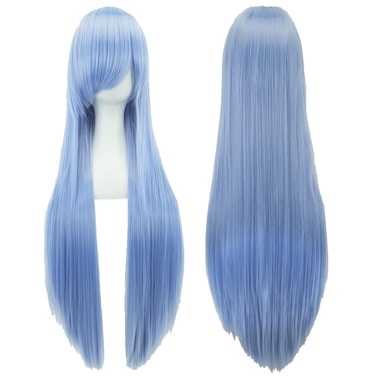 IMISSU 80cm Long Straight Natural Hair Cosplay Wigs with Bangs Colorful Halloween Costume Party Wig for Girl (Elf Blue)