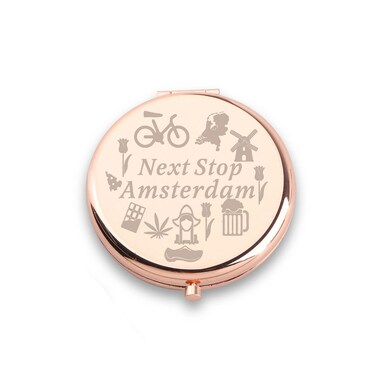 WUSUANED Amsterdam Travel Inspired Makeup Mirror Next Stop Amsterdam Mirror Netherlands Tour Gift Amsterdam Lover Gift (Amsterdam Travel Mirror)