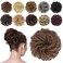 FESHFEN Messy Bun Hair Piece - Elastic Wavy Curly Hair Bun Scrunchies Extensions Synthetic Chignon Hairpieces for Women Girls, Light Golden Brown 1 PCS