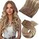 Moresoo Real Hair Extension Clip in Human Hair Balayage Light Brown with Golden Blonde Clip in Hair Extensions Human Hair Double Weft Clip in Human Hair Extensions Ombre Blonde 7Pcs 120G 16inch