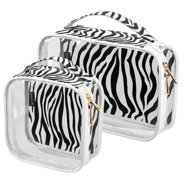 2 Pack Clear Makeup Bag, Zebra Animal Black White Print Car Pouches For Organization Waterproof Travel Toiletry Bags For Women Girl