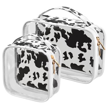 2 Pack Clear Makeup Bag, Leopard Print Cow Pattern Car Pouches For Organization Waterproof Travel Toiletry Bags For Women Girl