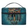 Makeup Train Case Owl Cyan Mandala Indian Feather Tribal Korean Carrying Portable Zip Travel Cosmetic Brush Bag Organizer Large for Girls Women