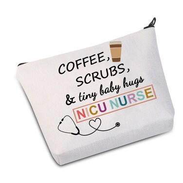 JXGZSO NICU Nurse Gift NICU Nurse Makeup Bag Coffee Scrubs Tiny Baby Hugs Cosmetic Bag (COFFEE NICU Nurse Bag)