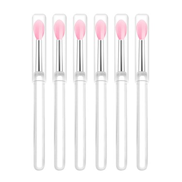 Arqumi Silicone Lip Brush, 6 PCS, Makeup Brushes with Dirt-proof Caps for Protection, Lipstick Applicator Brushes for Lip Gloss, Lip Mask, Eyeshadow, Lip Cream, Makeup Beauty Tool, Pink