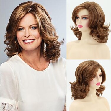 XIUFAXIRUSI XIUFAXIRUSI Short Brown Curly Wigs for Women Fashion Auburn Wavy Wig Heat Resistant Synthetic Hair Wigs for Daily,Halloween,Party