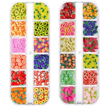 2 Boxes Fruit Slices Containers Nail Art Slices Polymer Clay Charms for Slime Fruit Add Ins Supplies Nails Art Accessories 3D