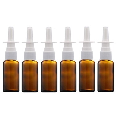 6PCS 30ml/1oz Amber Round Empty Glass Nasal Spray Bottle with Fine Mist Sprayers Pump Cleanser Container for Makeup Cosmetics