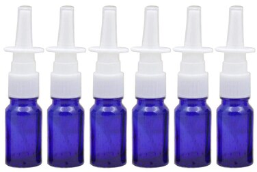 6PCS 10ml/0.34oz Empty Glass Nasal Spray Bottles Cosmetic Fine Mist Sprayers Dispensing Cleanser Container Travel Size Container for Nasal Spray Wash Perfumes (Blue)