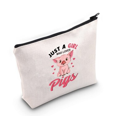 LEVLO Funny Pig Cosmetic Make up Bag Animal Lover Gift Just A Girl Who Loves Pigs Makeup Zipper Pouch Bag Pigs Lover Gift (Loves Pigs Bag)