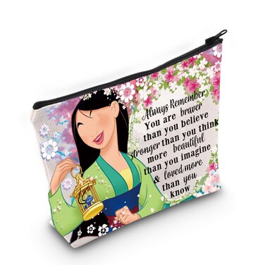 LEVLO Cartoon Princess Cosmetic Make Up Bag Fairy Tale Lover Gift You Are Braver Stronger Smarter Than You Think Mulan Makeup Zipper Pouch Bag (Always HML)
