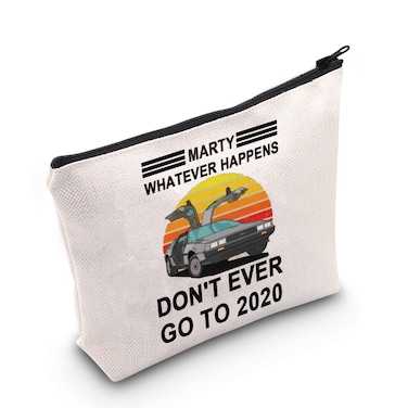 LEVLO Marty Car Cosmetic Bag Vintage Retro Car Gift Marty Whatever Happens Don't Ever Go To 2020 Makeup Zipper Pouch Bag For Friend Family